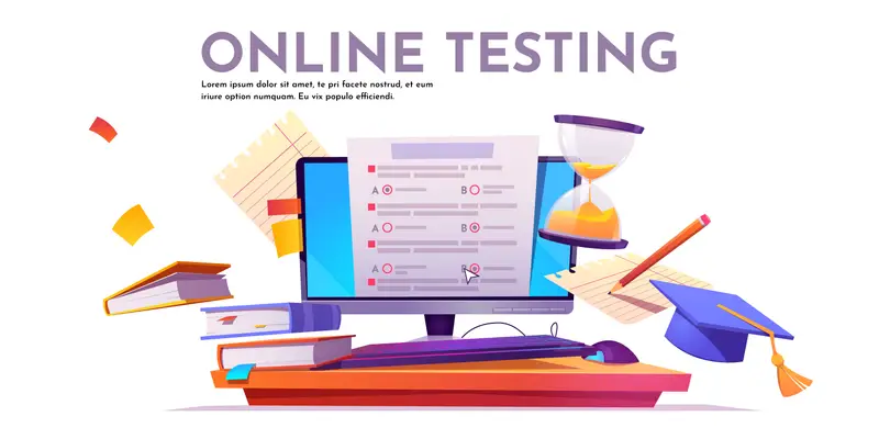 Online timed test with timer on screen